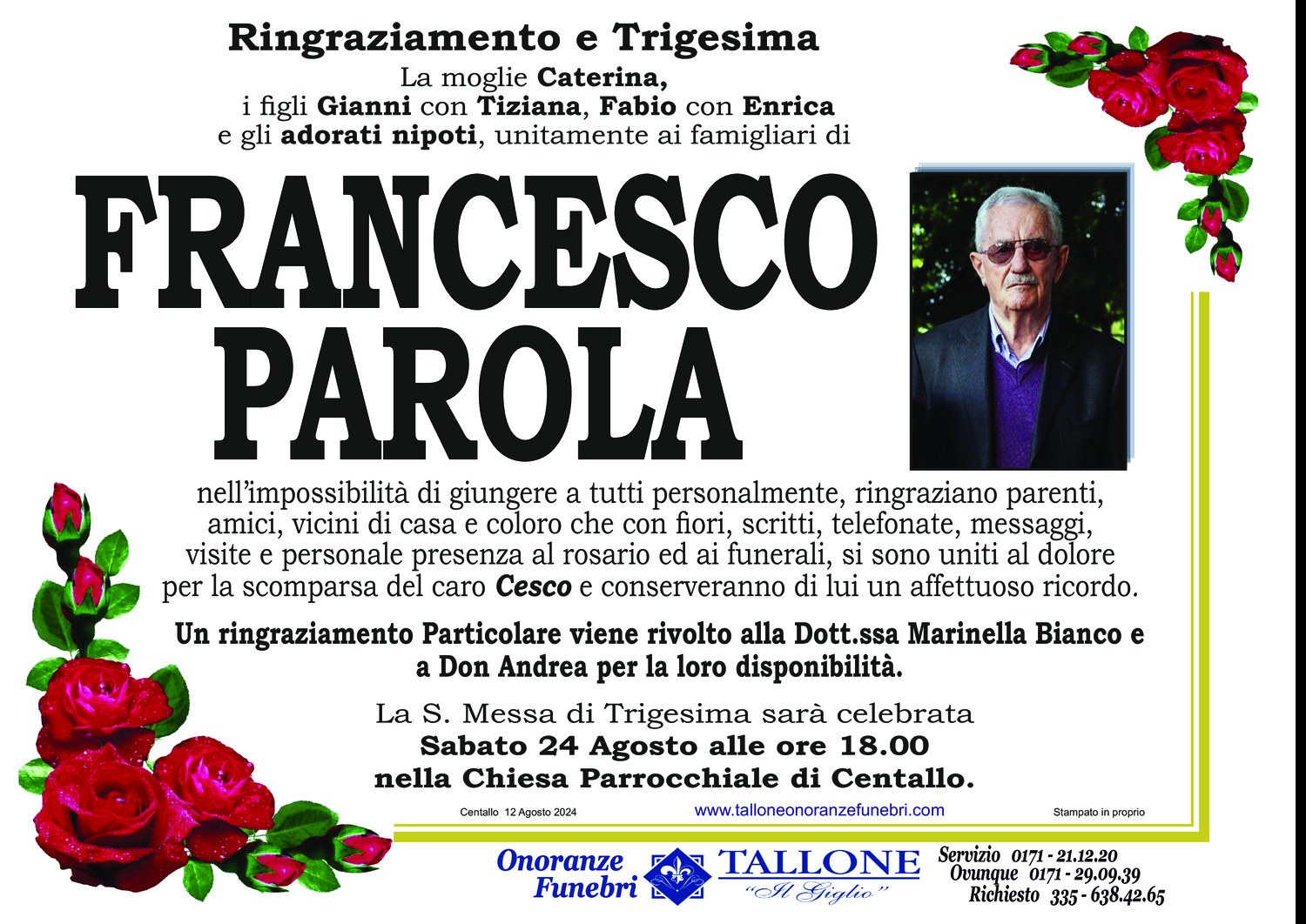 <br />
<b>Warning</b>:  Undefined variable $info in <b>/home/tallone/public_html/ringraziamenti.php</b> on line <b>68</b><br />
Francesco Parola